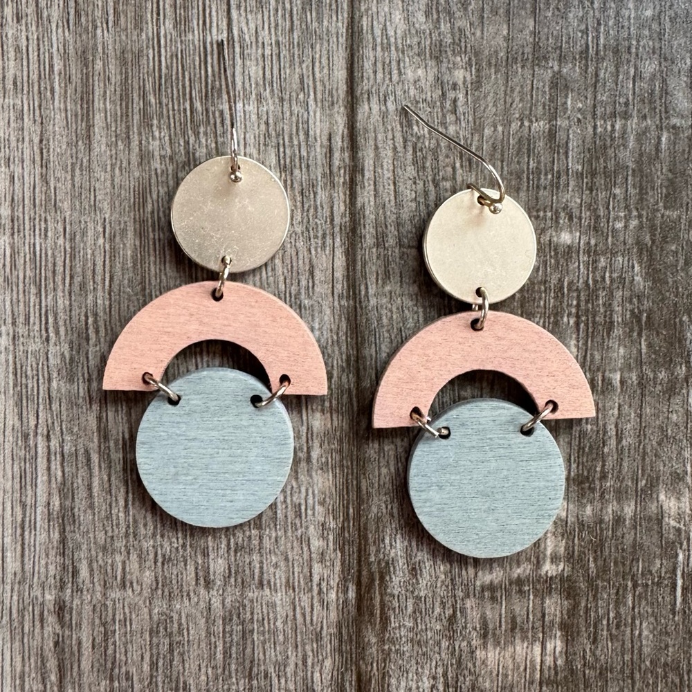Amano Studio Geometric 14k Gold Fill earrings with wooden geometric shapes
